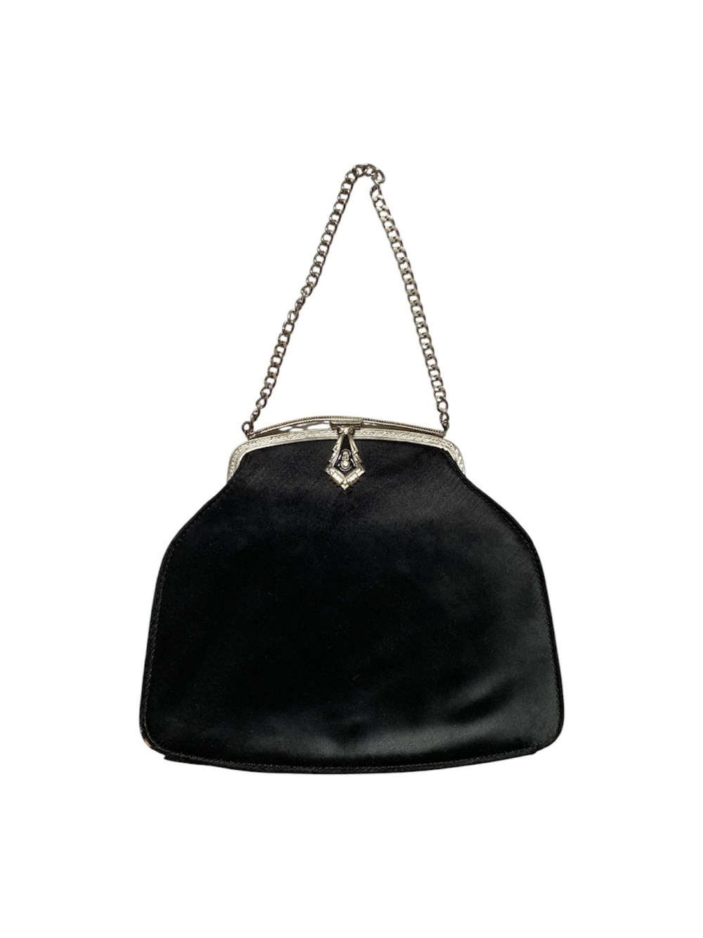 Vintage 50s Goth 90s style Black Evening Handbag with Silver Chain Diamond Clasp